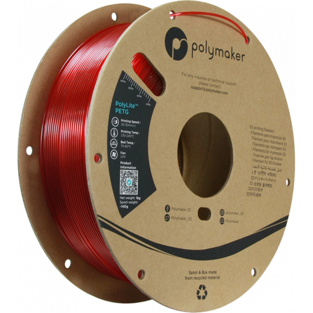 PolyLite PETG Translucent red - 1.75mm - 1 kg